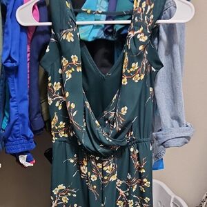 Floral Green Sleeveless Jumpsuit